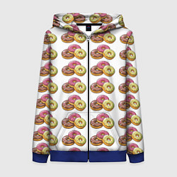 Толстовка на молнии женская Пончики-фастфуд паттерн, цвет: 3D-синий