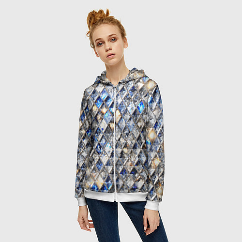 Женская толстовка на молнии Хрустальные кристаллы - бриллиантовый блеск / 3D-Белый – фото 3