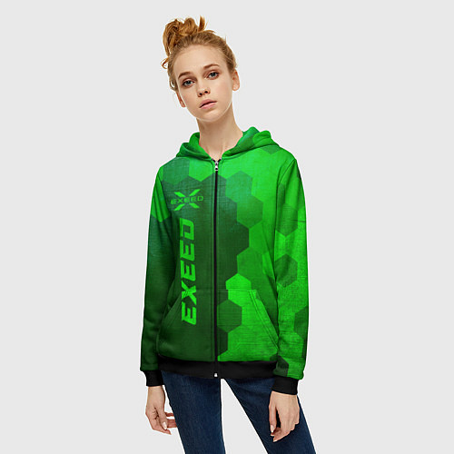 Женская толстовка на молнии Exeed - green gradient по-вертикали / 3D-Черный – фото 3