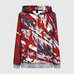 Толстовка на молнии женская Геометрическая абстракция линии на красном, цвет: 3D-меланж