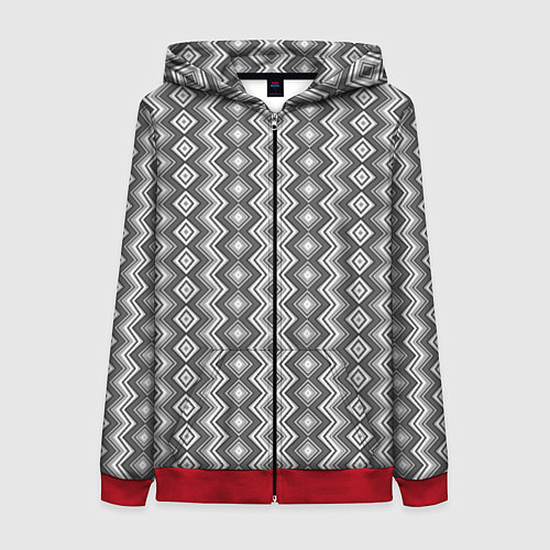 Женская толстовка на молнии Серый вертикальный узор зиг заг / 3D-Красный – фото 1
