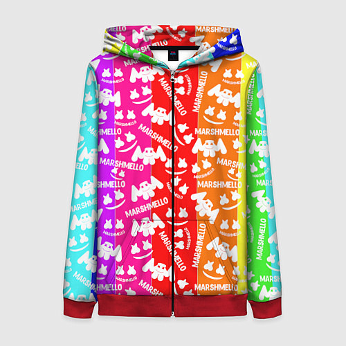 Женская толстовка на молнии Marshmello rainbow / 3D-Красный – фото 1
