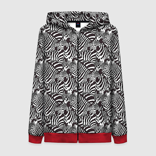 Женская толстовка на молнии Абстрактный черно-белый узор с зеброй / 3D-Красный – фото 1