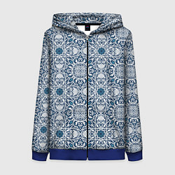 Толстовка на молнии женская Геометрический узор бело-синий, цвет: 3D-синий