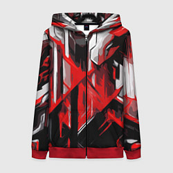 Толстовка на молнии женская Red and white abstraction on a black background, цвет: 3D-красный