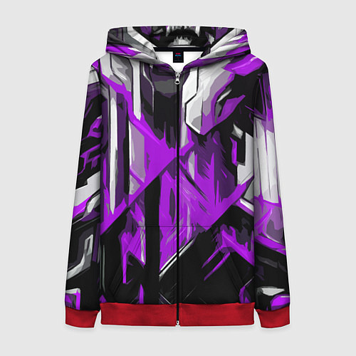 Женская толстовка на молнии White and purple abstraction on a black background / 3D-Красный – фото 1