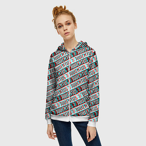 Женская толстовка на молнии Ювентус глитч паттерн / 3D-Белый – фото 3