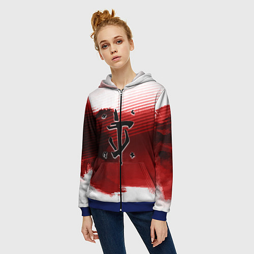 Женская толстовка на молнии Doom eternal logo краски / 3D-Синий – фото 3