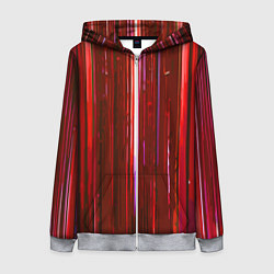 Толстовка на молнии женская Вертикальные красные линии на чёрном фоне, цвет: 3D-меланж