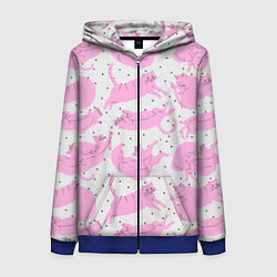 Толстовка на молнии женская Пухлые спящие розовые котики на фоне в горошек, цвет: 3D-синий