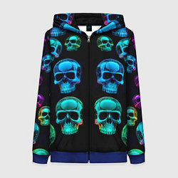 Толстовка на молнии женская Neon skulls - ai art pattern, цвет: 3D-синий