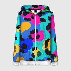 Толстовка на молнии женская Радужный неоновый леопард, цвет: 3D-белый