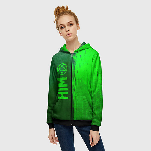 Женская толстовка на молнии HIM - green gradient по-вертикали / 3D-Черный – фото 3