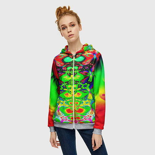 Женская толстовка на молнии Оптический фрактал кислота / 3D-Меланж – фото 3