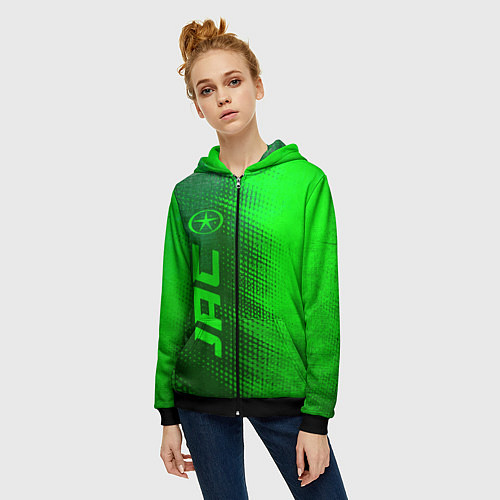 Женская толстовка на молнии JAC - green gradient по-вертикали / 3D-Черный – фото 3