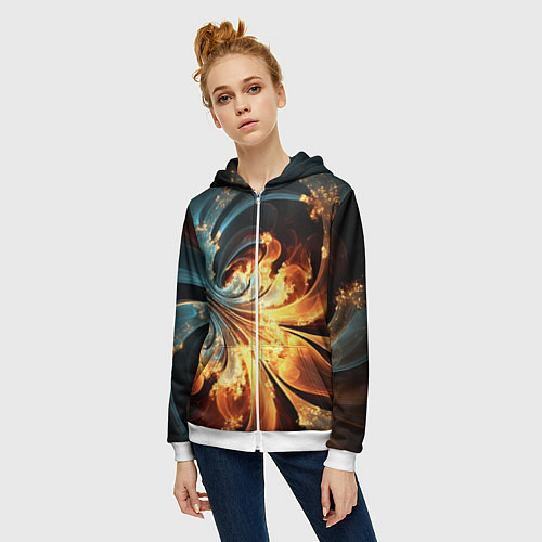 Женская толстовка на молнии Абстрактный фрактал / 3D-Белый – фото 3
