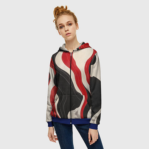 Женская толстовка на молнии Абстрактные волнистые полосы / 3D-Синий – фото 3