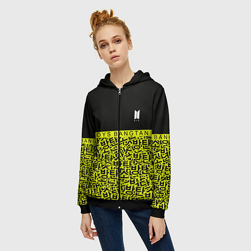 Женская толстовка на молнии BTS pattern kpop / 3D-Черный – фото 3