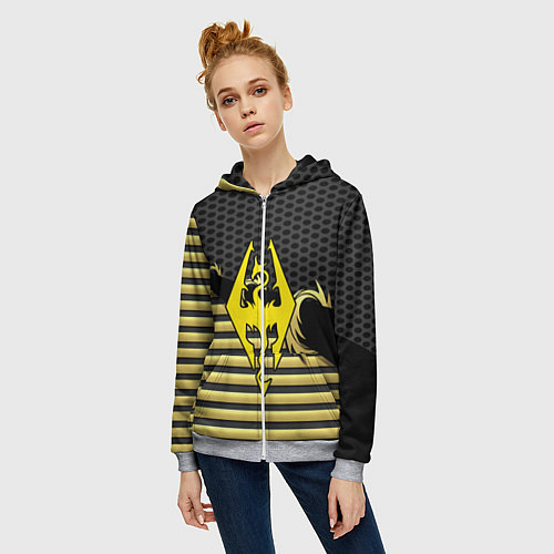 Женская толстовка на молнии Skyrim gold edinion / 3D-Меланж – фото 3