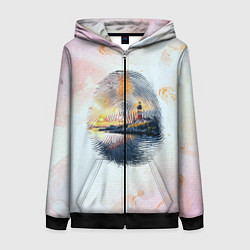 Женская толстовка на молнии Маяк у моря на закате в отпечатке пальца