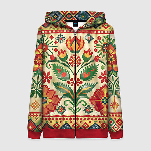 Женская толстовка на молнии Славянский узор и орнамент / 3D-Красный – фото 1