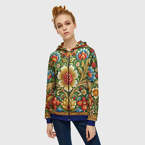 Женская толстовка на молнии Стиль советского ковра узоры и орнамент / 3D-Синий – фото 3