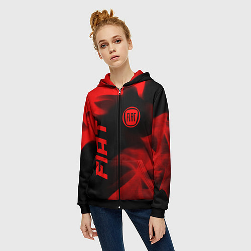 Женская толстовка на молнии Fiat - red gradient вертикально / 3D-Черный – фото 3