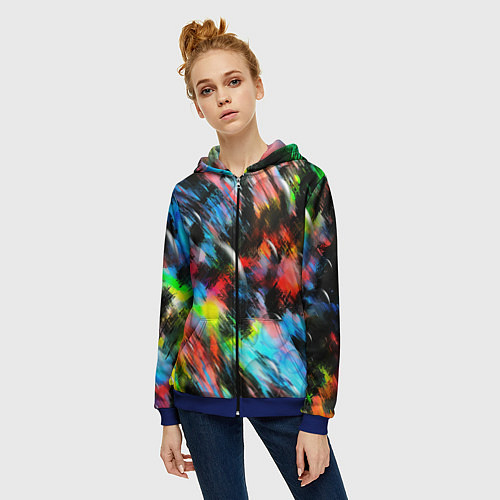 Женская толстовка на молнии Цветные краски абстракция / 3D-Синий – фото 3