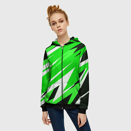 Женская толстовка на молнии Geometry stripes green / 3D-Черный – фото 3