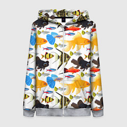 Толстовка на молнии женская Аквариумные рыбки паттерн, цвет: 3D-меланж