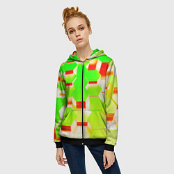 Толстовка на молнии женская Кислотные соты, цвет: 3D-черный — фото 2