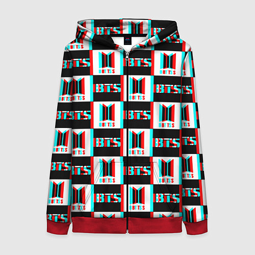 Женская толстовка на молнии BTS glitch pattern / 3D-Красный – фото 1