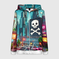 Толстовка на молнии женская Minecraft district with skull - ai art fantasy, цвет: 3D-белый