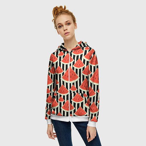 Женская толстовка на молнии Арбузные дольки / 3D-Белый – фото 3