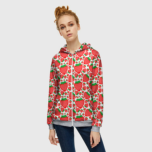 Женская толстовка на молнии Клубничный паттерн / 3D-Меланж – фото 3