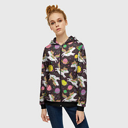 Толстовка на молнии женская Единорог в космосе, цвет: 3D-черный — фото 2