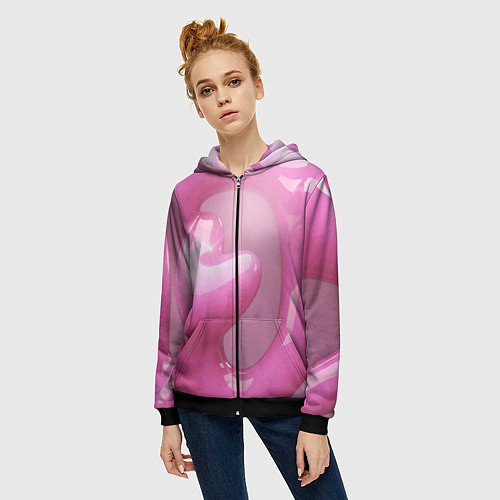 Женская толстовка на молнии Розовые краски абстракция / 3D-Черный – фото 3