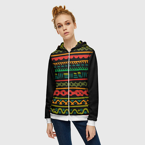 Женская толстовка на молнии Ethnic ornament on black / 3D-Белый – фото 3