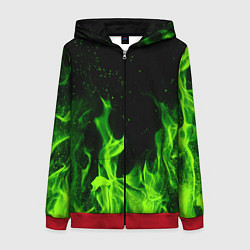 Толстовка на молнии женская Огонь зелёный текстура, цвет: 3D-красный