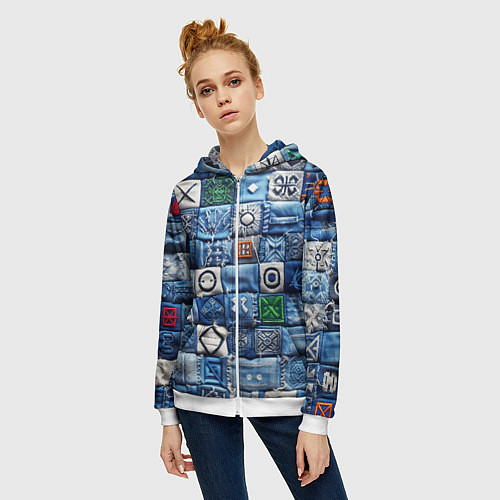 Женская толстовка на молнии Геймерский пиксельный пэчворк / 3D-Белый – фото 3