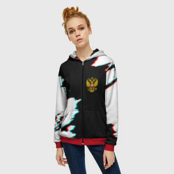 Толстовка на молнии женская Герб глитч краски, цвет: 3D-красный — фото 2