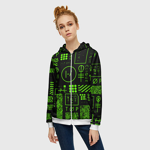 Женская толстовка на молнии Twenty one pilots neon / 3D-Белый – фото 3