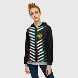 Толстовка на молнии женская Герб РФ глитч геометрия, цвет: 3D-меланж — фото 2