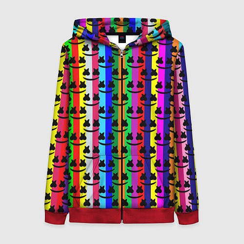 Женская толстовка на молнии Marshmello радуга / 3D-Красный – фото 1