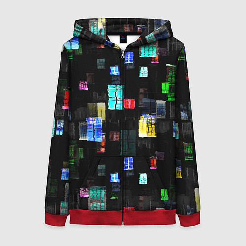 Женская толстовка на молнии Окна ночного города / 3D-Красный – фото 1