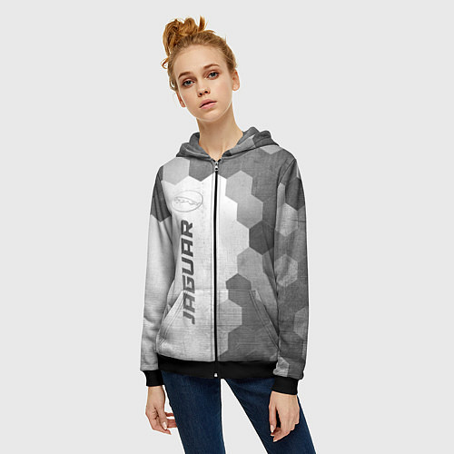 Женская толстовка на молнии Jaguar - white gradient по-вертикали / 3D-Черный – фото 3