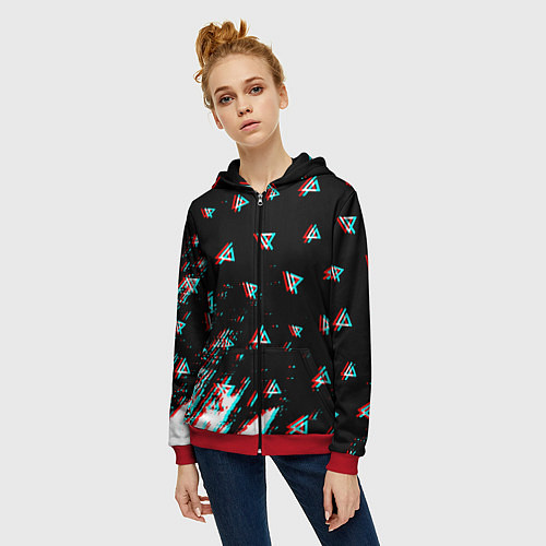 Женская толстовка на молнии Linkin park glitch patern / 3D-Красный – фото 3