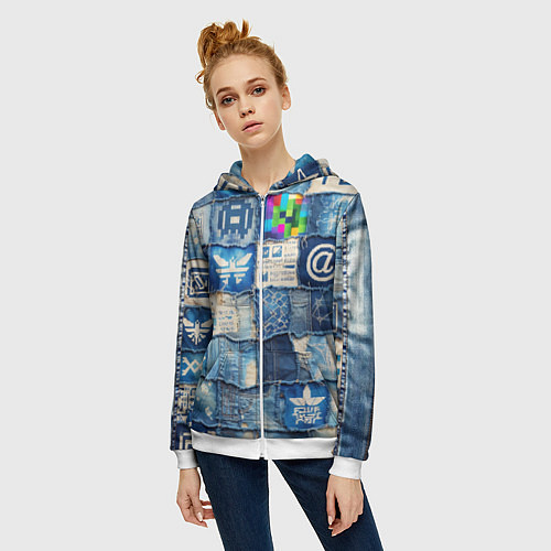 Женская толстовка на молнии Пэчворк с игровыми значками / 3D-Белый – фото 3