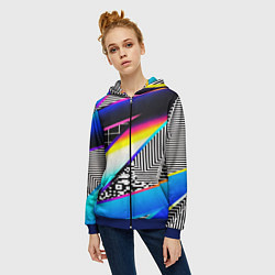 Толстовка на молнии женская Neon stripes geometry, цвет: 3D-синий — фото 2