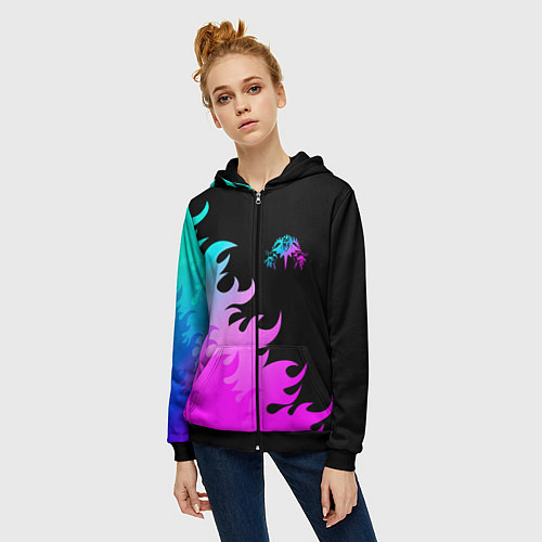 Женская толстовка на молнии Король и Шут неоновый огонь / 3D-Черный – фото 3
